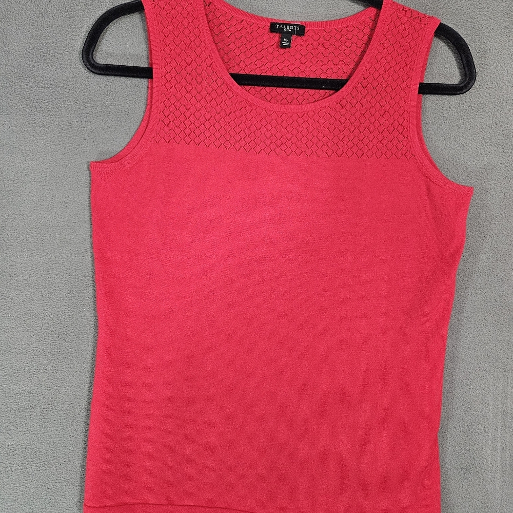 Talbots Petite MP Camisole Sweater Red Texture Crew Sleeveless